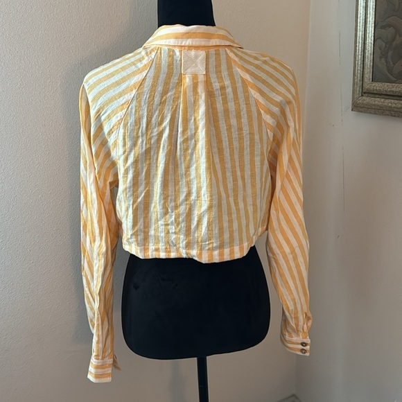 Free People Freddie Stripe crop buttoned down long sleeves cotton linen blend S - Picture 4 of 9